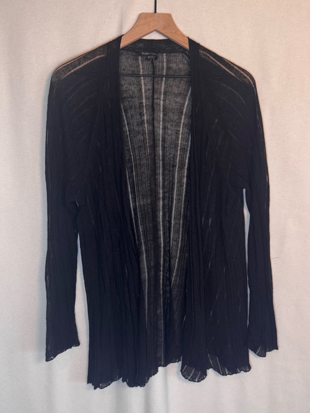 Eileen Fisher Black Sheer Open Cardigan,linen/silk blend,summer